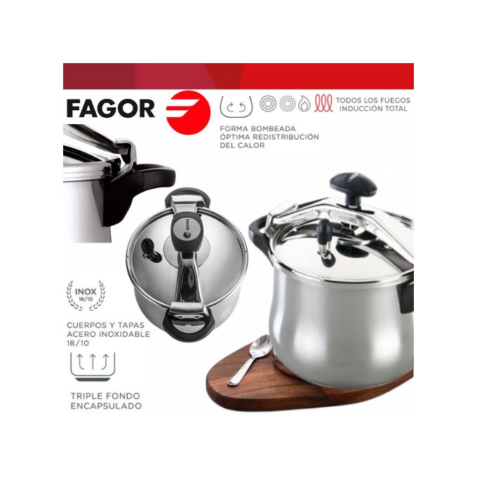 Fagor dual xpress 8 autocuiseur 8 litres, induction, acier inoxydable  18/10, régulateur de pression argent FAGOR Pas Cher 