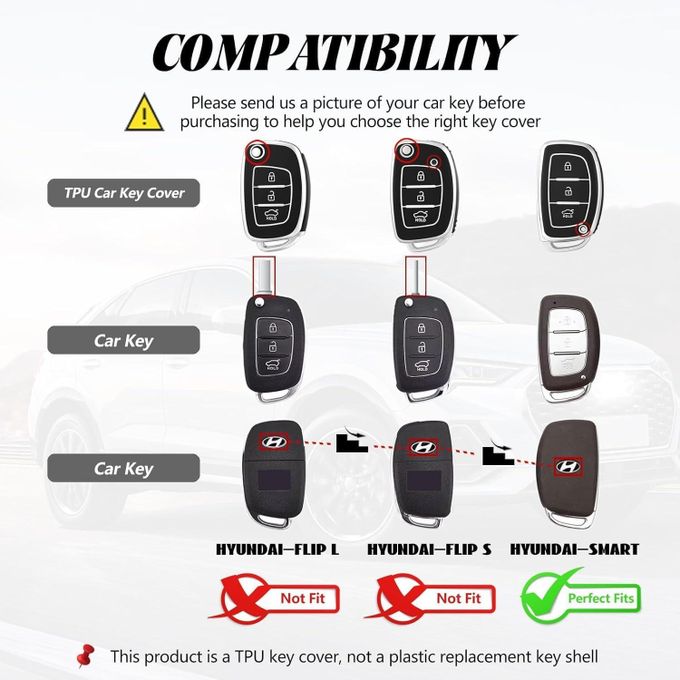 Coque Clé Voiture Hyundai (Sonata, Tucson, Santa Fe…) – Design Fibre De Carbone, 3 Boutons, Noir – Protection Contre Rayures