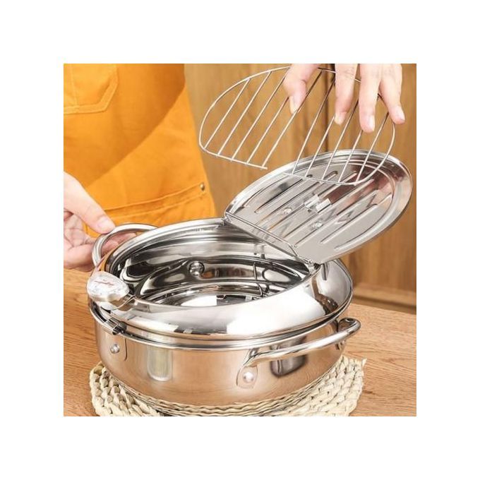 Poêle à frite,friteuse avec thermomètre en acier inoxydable 3,4 L Diamètre: 26cm