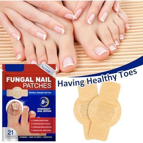 Patchs Ongles 21 Pièces – Soin Hydrogel pour Ongles des Pieds Abîmés, Patchs de Soin Nocturne 8 Heures, Routine Réparatrice et Hydratante pour Homme et Femme
