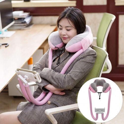 Oreiller de voyage cervical 2 en 1 avec support intégré pour smartphone