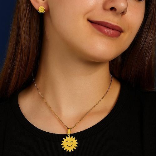 طقم قلادة وأقراط شمس – فولاذ مقاوم للصدأ – 45 سم