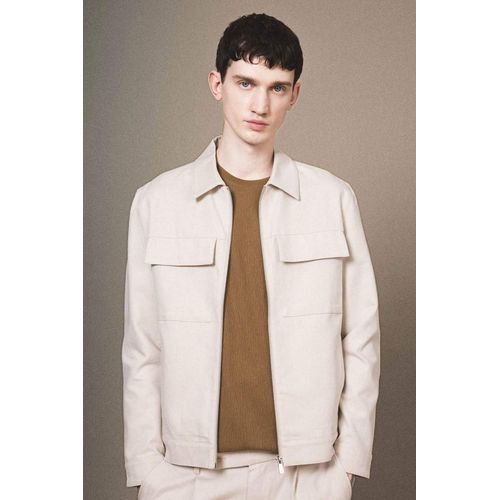 Manteau en Lin demi-Doublure coupe régulière à Col Polo