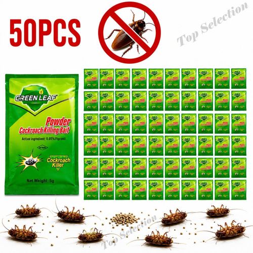 GREEN LEAF Poudre Anti-Cafards 5 g – Pack de 50 Sachets – Appât Très Efficace à Base de Fipronil