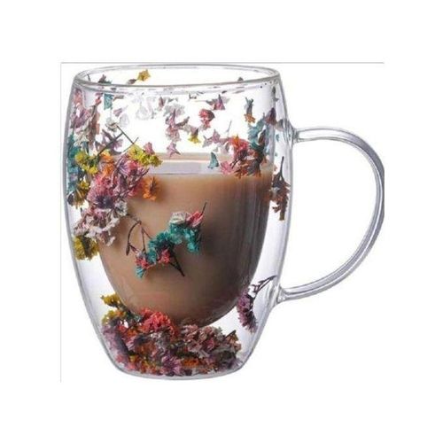Tasse à fleurs séchées à double, tasse à café à thé en verre isolé 300ml