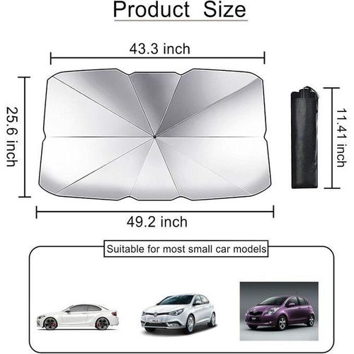Menton de pare-brise de voiture en forme d'ombrelle 55" x 31" avec protection UV, pliable et facile à ranger