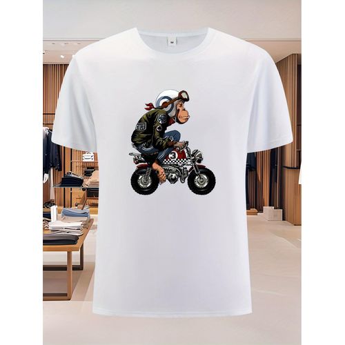 T-shirt décontracté pour homme à col rond avec motif de courses de chevaux imprimé à l'encre noire et blanche sur le thème équestre