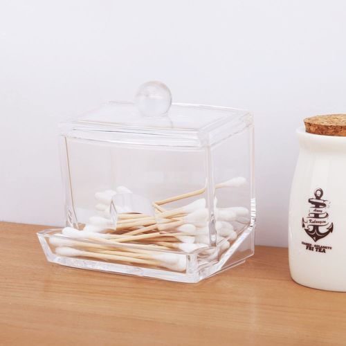 موزع أعواد قطن الأكريليك الشفاف مع غطاء