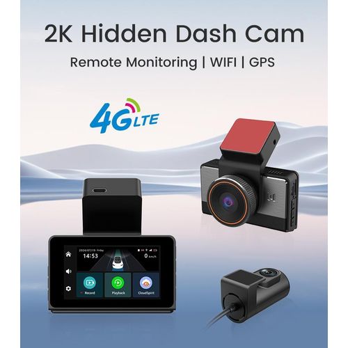 Caméra de Voiture Dashcam 4G – Double Objectif 2K/720p – Surveillance à Distance – Wi-Fi – Vision Nocturne – Mode Parking 24h