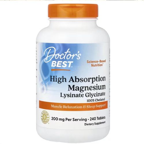 Doctors Best High Absorption Magnesium Lysinate Glycinate Chelated Albion TRAACS 240 Tablets 100 mg per Tablet