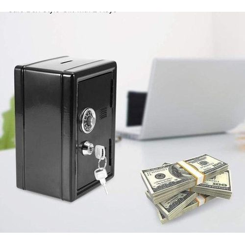 Coffre-fort avec fente pour monnaie - Métal - 2 clés - Serrure à combinaison (1 x tirelire coffre-fort noir).