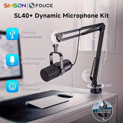 Microphone Dynamique Pro Hybride USB/XLR – Audio Studio 96kHz – Pack Complet avec Bras Articulé & Isolation Vocale Avancée – Idéal Podcast & Gaming