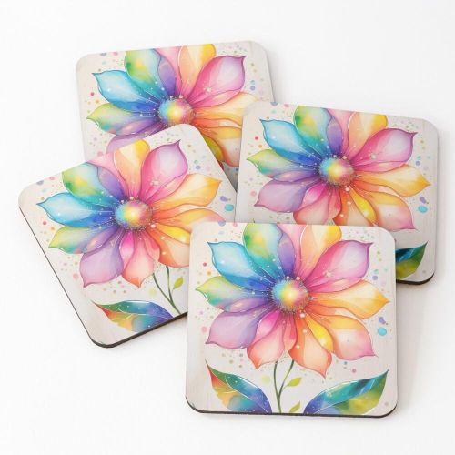 4 Dessous de Verre Explosion de fleurs colorées sous tasse unique