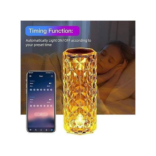 Lampe de Table Cristal LED Bleuté – Multicolore avec Musique Intégrée et Télécommande