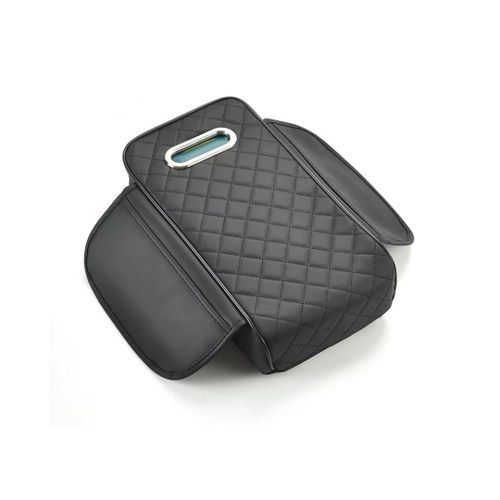 Coussin d'accoudoir de console centrale de voiture en cuir PU avec porte-boîte à mouchoirs (Noir).