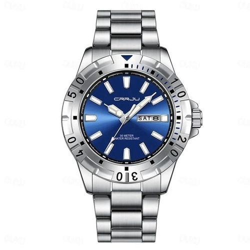 Montre analogique avec bracelet à quartz en alliage pour Hommes - Gris Bleu