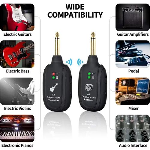 Système sans fil pour guitare (transmetteur + récepteur A8)