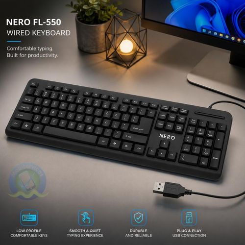 Clavier Filaire FL-550 USB Clavier AZERTY Confortable Plug & Play pour PC et Windows