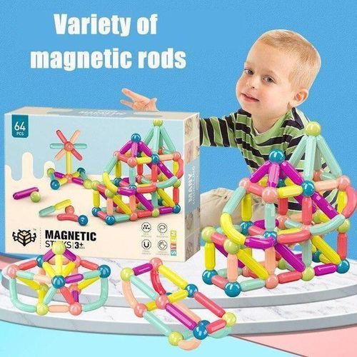 Jeu de Construction Bâtonnets et boules magnétiques pour Enfants, 64Pcs