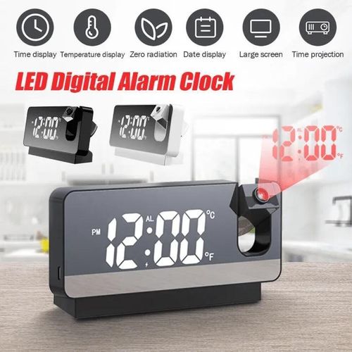 Réveil numérique LED avec thermomètre et projecteur rotatif, alimentation USB pour chambre (colleur aléatoire)