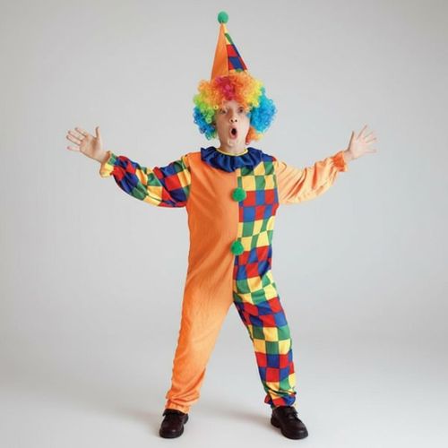 Déguisement de Clown Enfant Multicolore avec Perruque et Chapeau, 1 Ensemble
