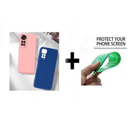 Pack : 2 pochette Redmi Note 11 4G silicone Goma Bleu et Rose + Ciramik