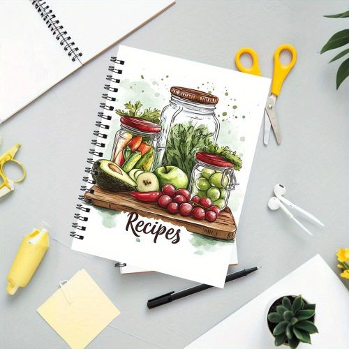 carnets de recettes A5 avec motif bocal et légumes - Planificateur de recettes de 50 pages, format A5 13.97x21.08 cm, couleur
