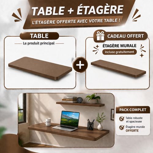 Table Murale Moderne 80x40 cm Étagère 55x15 cm Offerte MARRON
