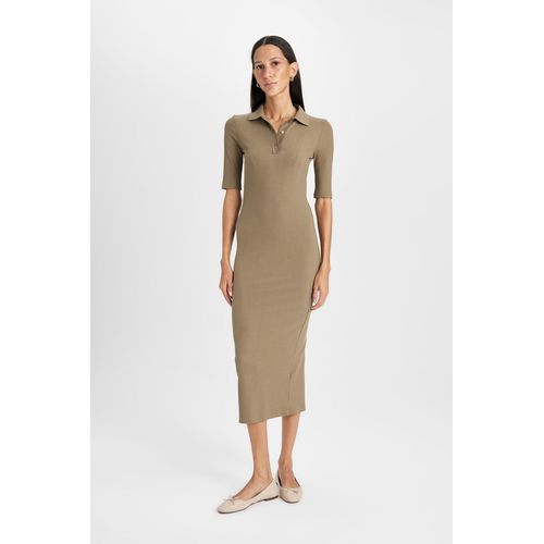 Robe en maille à manches courtes Femme Kaki