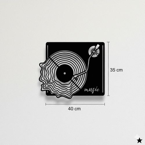 Tableau mural noir représente une platine vinyle et un disque stylisé en bois MDF 40*35CM