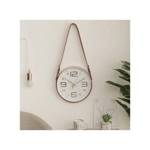 Horloge Murale avec ceinture en Cuir Moderne Montre dcorative silencieuse 3D