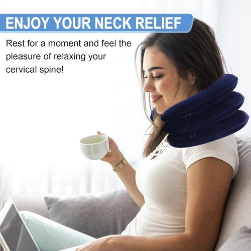 Dispositif de traction cervicale, collier cervical gonflable et ajustable, support cervical, extenseur, soulagement des douleurs et de l'alignement de la colonne vertébrale, couleur bleu marine.