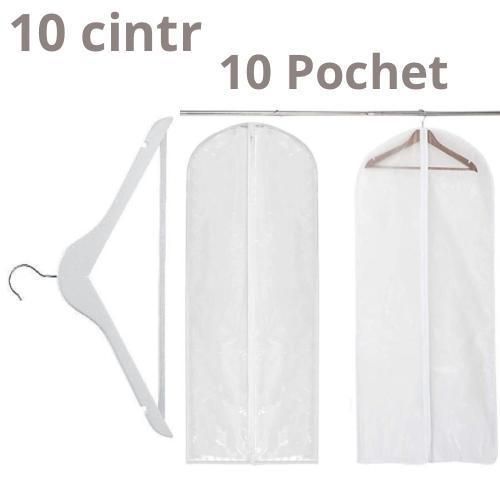 10 Pochette de caftan & 10 Cintres en plastique, Blanc