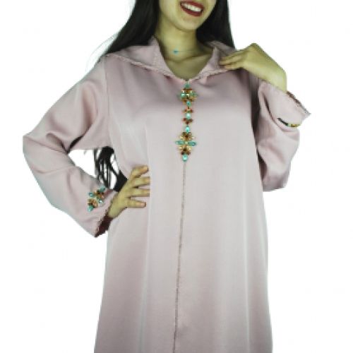 جلابة نسائي بجواهر زرقاء مع زخرفة جميلة - جلابة نسائي