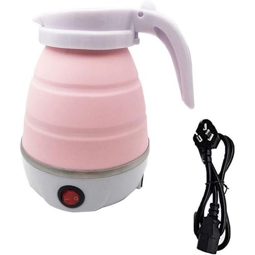 Bouilloire de voyage pliante en silicone rose avec contrle de temprature rglable et base en acier inoxydable pour eau chaude portable