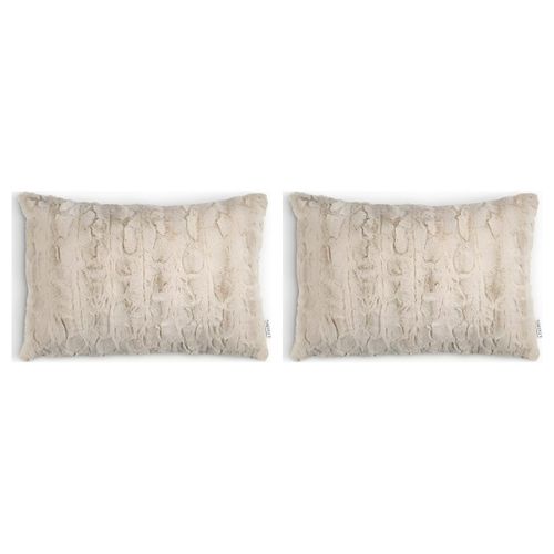 Lot de 2 - Coussin Décoratif - Texture Peluche Imitation Fourrure - Salon & Chambre - Beige 35x50cm