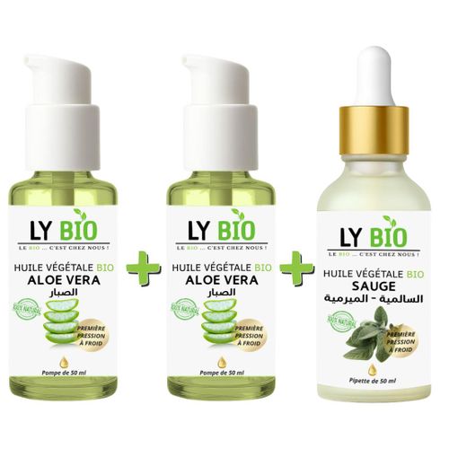 PACK 2 X HUILE ALOE VERA 50ml - POMPE HUILE SAUGE 50ML - PIPETTE