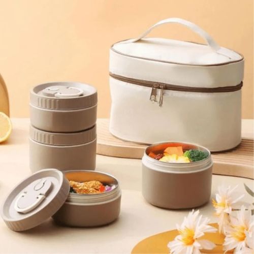Set de Boîtes Alimentaires Isothermes en Acier Inoxydable avec Sac Isotherme - Boîte à Déjeuner Bento Empilable pour Repas, Bureau et École