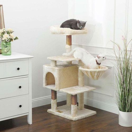 Arbre à chat 125 cm – Multi-niveaux, panier, niche, griffoir – Stable et sécurisé