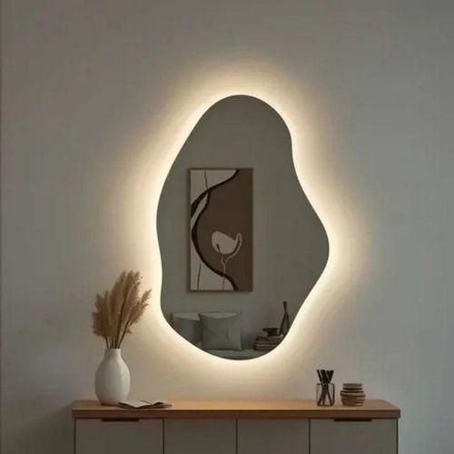 Miroir de salle de bain LED ondulé - Miroir de maquillage de chambre ondulé avec éclairage - Miroir mural irrégulier - Miroir LED asymétrique - Miroir LED esthétique