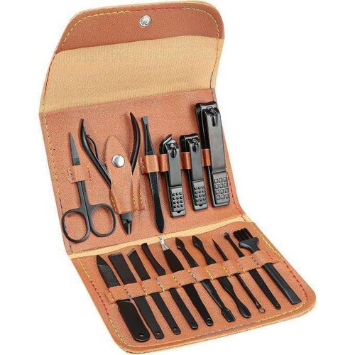 Kit de Manucure & Soin Premium – 16 Pièces – Acier Inoxydable Noir Mat
