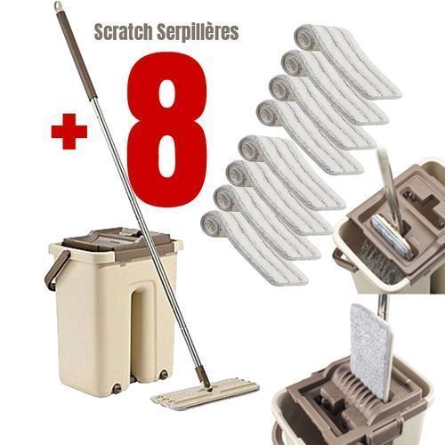 Balai autonettoyant microfibres avec seau + 8 Serpillères ou Mops (Scratch)