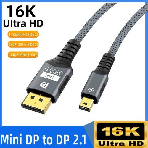 Câble Mini DP vers DisplayPort, câble de transmission bidirectionnel DP2.1, 16K60Hz 8K120Hz pour MacBook Air Monitor