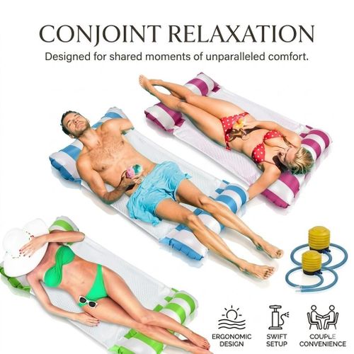 Lit Flottant Gonflable – Hamac Piscine pour Adulte avec Pompe, Matelas Flottant Pliable pour Plage et Été