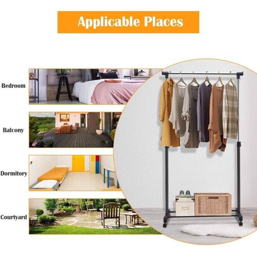 Porte manteau Étendoir à linge avec pieds pliables et mobiles support télescopique à un seul poteau