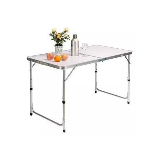 Table aluminium de camping MDF blanc pliable avec poignée transport 120x60x70cm