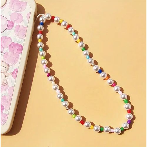 Phone Strap Sangle Classique blanche & Arc Colorful Beads