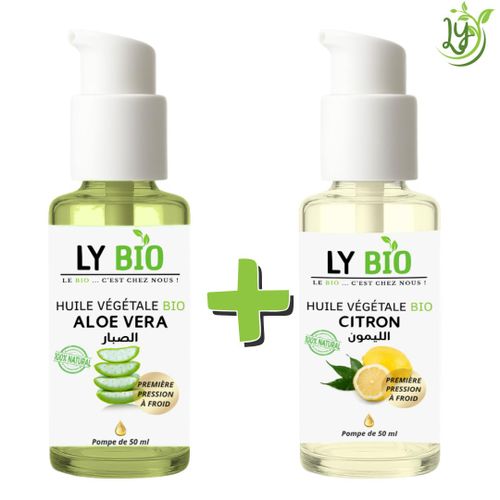 PACK HUILE ALOE VERA 50ML - POMPE + HUILE CITRON 50ML - POMPE