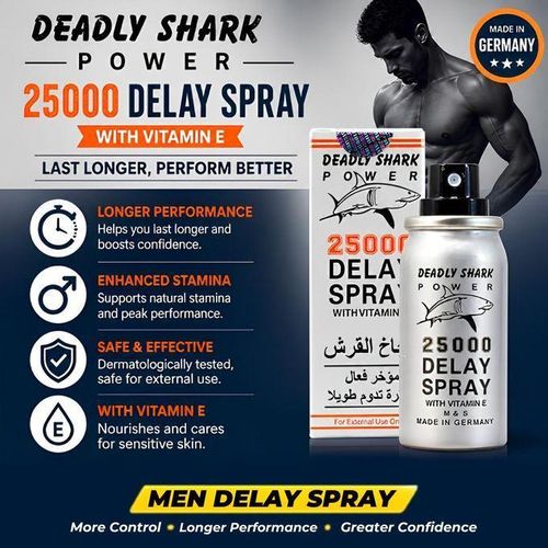(Shark Power 25000) Spray retardant pour hommes, Spray désensibilisant pour contrôler l'éjaculation et prolonger l'acte, action rapide, sans parfum, 45 ml.