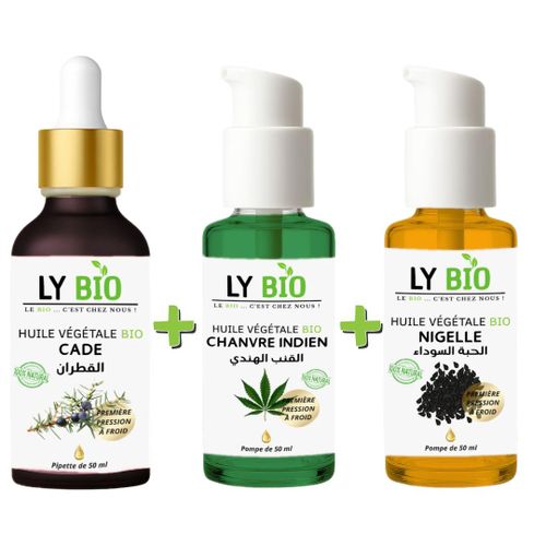 PACK HUILE CADE 50ML - PIPETTE + HUILE HYDRATANTE & NUTRITIVE 50ML - POMPE + HUILE NIGELLE 50ML - POMPE